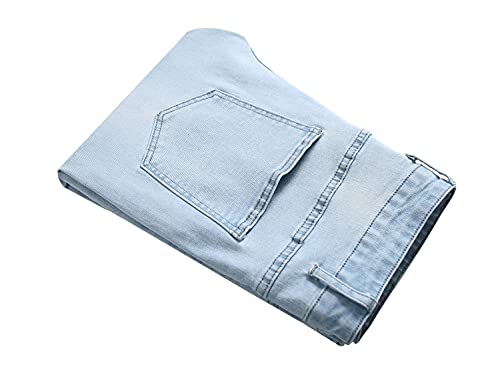 Men's Skinny Designer Ripped Distressed Phoenix Rose Embroidered Patched Jeans,1899 Light Blue,Size 32 #TOP4
