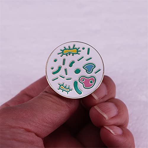 Image of Microbes In Magnifying Glass Enamel Lapel Pin Science Pin. Biology Badge Chemical Organism Metal Brooch Creative Jewelry Gift for Teacher Student Doctor Nurse