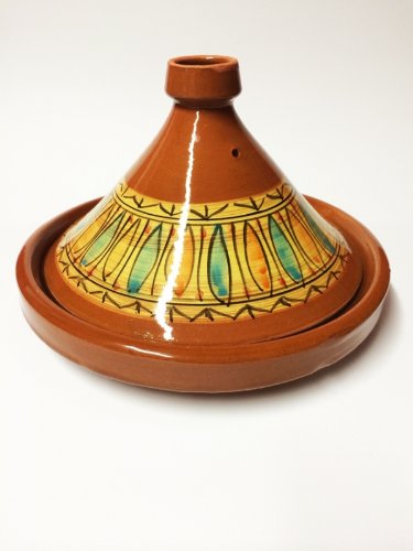 Foto von Marokkanische Tajine Topf zum Kochen + Kochbuch | Schmortopf glasiert Gulnar Ø 30cm, für 4-5 Personen | inklusive Rezepte Buch Nord Afrikanische Küche | ORIGINAL Tontopf handgetöpfert aus Marokko