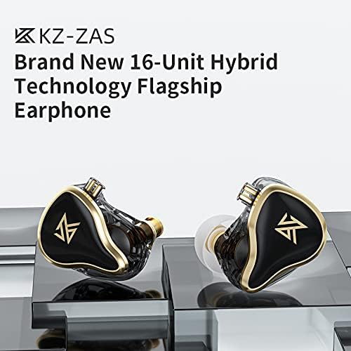 Linsoul KZ ZAS 7BA+1DD in-Ear Monitor, HiFi Bass Earbuds, Gaming Earbuds, Hybrid IEM Earphones with Recessed 2pin Cable for Audiophile Musician(with Mic, Black)