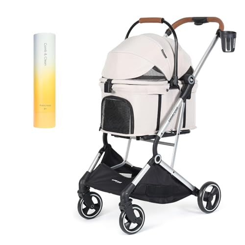 T3 Pro Pet Stroller Beige + Double Sided Pet Hair Remover Brush image 5