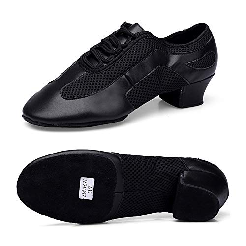 Zapatos Baile Latino Mujer Cuero Comodo Respirable Zapatillas Baile con Cordones Moderno Salon Salsa Jazz Flamenco Tacon