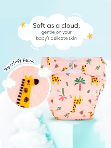 Image of SuperBottoms Freesize UNO SuperSoft Cloth Diaper (with Velcro) | Reusable, Adjustable Cloth Diaper for Babies | Dry Feel Comfort | Fits from 3 Months to 3 Years | Washable & Rash-Free | Sunset Safari