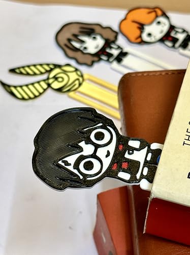 Image of Pack of 4 | Wizarding World Bookmarks | HP Theme Collection with Owl Post, Lightning, Platform 9, Deathly Hallows Designs | Ecofriendly Bioplastic (Magic Wizard Chibi Bookmarks)