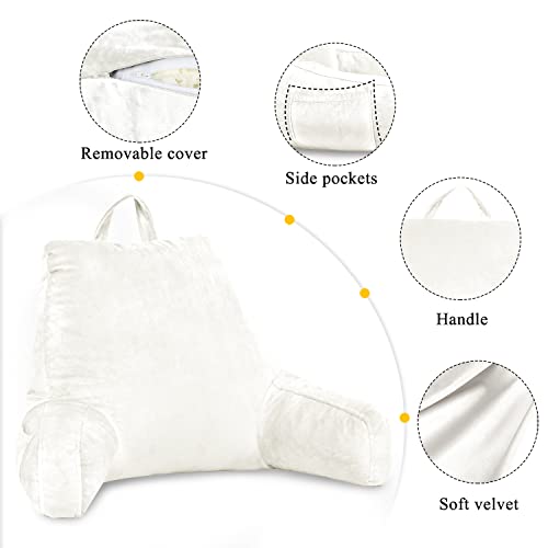 Lovtex Reading Pillow With Removable Cover, Back Pillow For Sitting Up In Bed With Arms And Pockets, Bed Rest Pillow Adult, 20 X 15 Inches(White) #TOP3