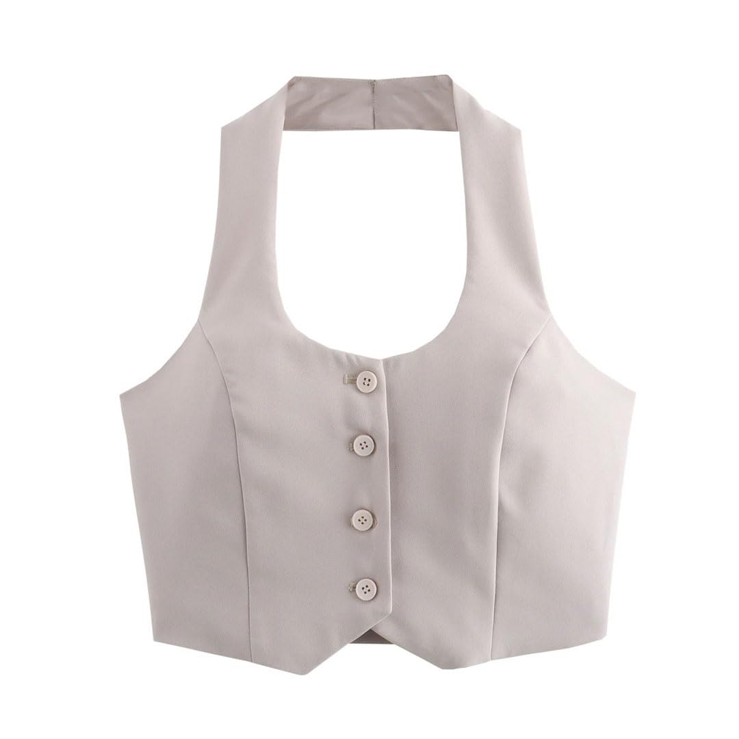Donne Solido Gilet Pantalone Tuta Monopetto Halter Crop Gilet Top Vita Alta Patchwork Pantaloni Ufficio Lady Set