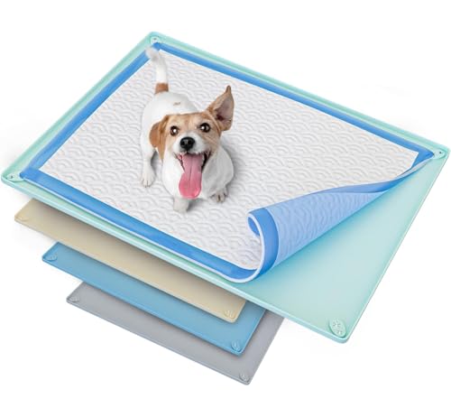 Image of TidyFriend Dog Pee Pad Holder Tray Fits for 30 inch x 23 inch Pee Pads with Corner Lock Holes, Raised Edges, Non-Spill, Easy to Clean Silicone Dog Potty Tray Holder, For Indoor Floor Protection (Turquoise)