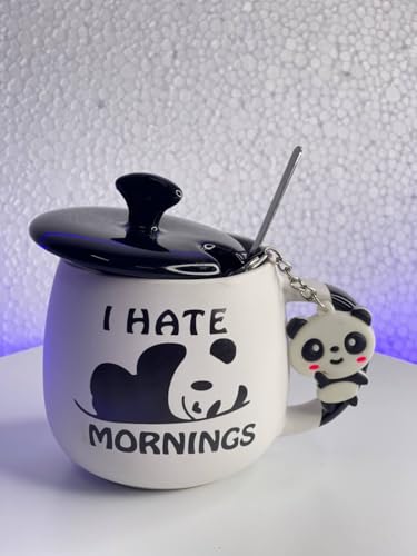 Image of Classy Corners Ideas for Panda Mugs - Ceramic Panda Print Coffee Mugs with Spoon and Lid - 300ml - Kitchen Decor