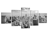 5 Piece New York City Black and White Wall Art Empire State Building at Gold Sunset Pictures Poster Print Modern Cityscape Painting for Living Room Office Decor Framed Ready to Hang 32X60 INCH