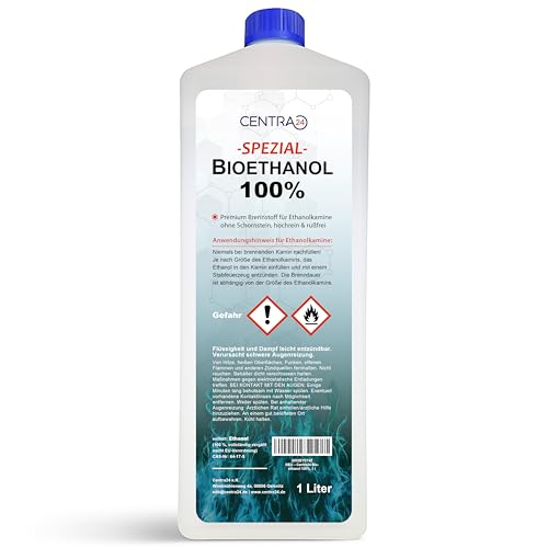 Centra24 Bioethanol 100% 1L, für Tischkamin, Ethanolkamine, vollständig vergällt, auch als Lösungsmittel für Haushalt, aus nachwachsenden Rohstoffen