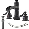 BATHLAVISH Black Bathroom Faucet Widespread Waterfall Farmhouse for Sink 3 Hole 2 Handle Matte Finish Vanity 3 Piece Set with Pop Up Drain Assembly BATHLAVISH Black Bathroom Faucet Widespread Waterfall Farmhouse for Sink 3 Hole 2 Handle Matte Finish Vanity 3 Piece Set with Pop Up Drain Assembly