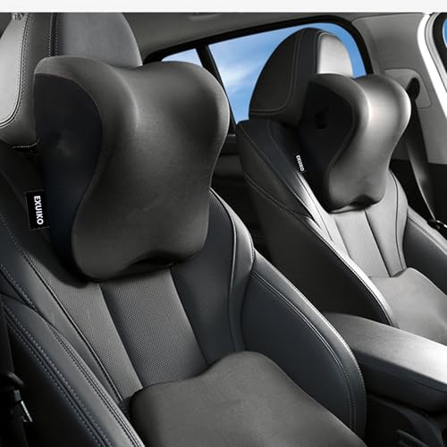 EXUIKO 2 Pack Car Neck Pillow Support, Headrest for Driving with Adjustable Strap, Memory Foam Neck Rest Cushion, Breathable Removable Cover & Ergonomic Design, Black 2pcs
