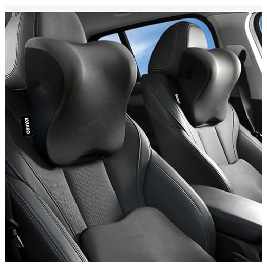 EXUIKO 2 Pack Car Neck Pillow Support, Headrest for Driving with Adjustable Strap, Memory Foam Neck Rest Cushion, Breathable Removable Cover & Ergonomic Design, Black 2pcs