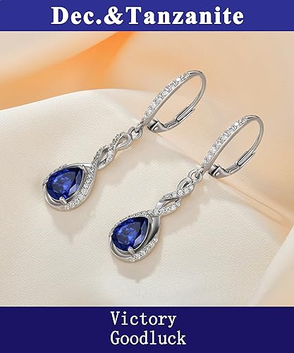 Fahonie Sterling Silver Long Drop Earrings with Cubic Zirconia Leverback Dangle Earrings Infinity Knot Birthstone Jewelry Gifts for Women4