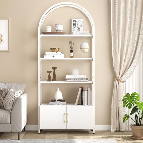 Estantería arqueada de 182 cm independiente con estante abierto y puertas 4
