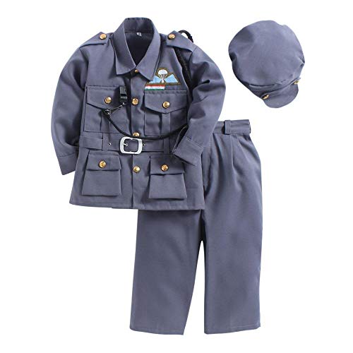 Image of BookMyCostume Premium Fabric Indian Air Force with Whistle Professional Community Helper Kids Fancy Dress Costume - Grey 10-11 years
