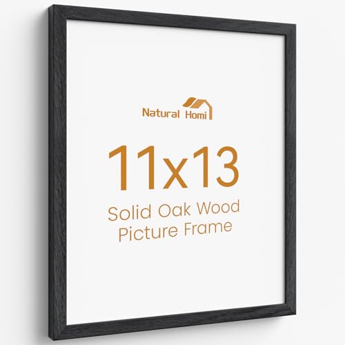 Image of 11x13 Picture Frame,Solid Oak Wood 11 inchx13 inch Photo Frame, Black Color Tempered Real Glass 11 by 13 Wooden Frames with No Mat,13x11 Picture Frames for Wall or Tabletop Display