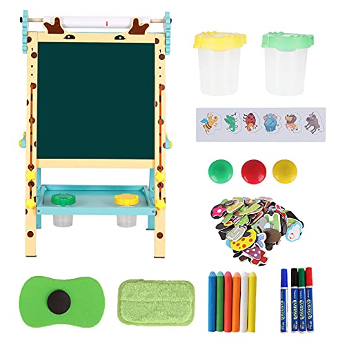 Kids Easel With Paper Roll Double-Sided Whiteboard & Chalkboard Adjustable Kids Art Easel Standing Easel With Numbers Accessories For Kids And Toddlers #TOP4
