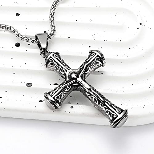 Rnuie Cross Necklace For Men,Gothic Titanium Steel Jesus Crucifix Pendant Necklace For Punk Religion Gifts #TOP2