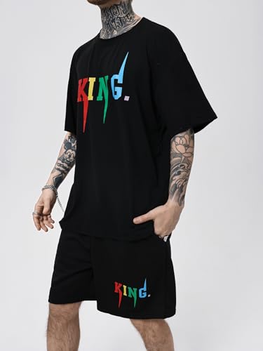 SOLY HUX Men's Letter Graphic Short Sleeve Tee and Drawstring Waist Track Shorts Set Casual 2 Piece Outfit3