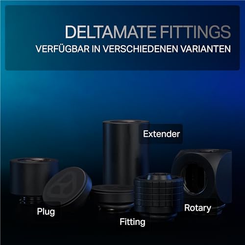 Image of Thermal Grizzly - DeltaMate - HT16 - Hard Tube Fitting - Black - CNC-machined Brass - G1 /4 inch Thread, OD 16mm - for Rigid Plastic /Metal tubing in Water-Cooling Systems