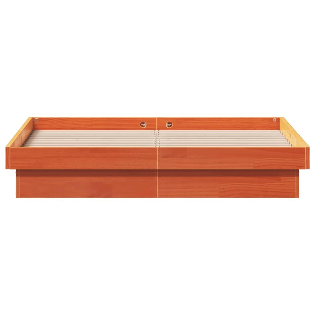 vidaXL Estructura de Cama LED, Somier Base de Listones, Armazón de Cama, Mueble para Dormitorio, Madera Maciza de Pino Marrón Cera 140x190 cm