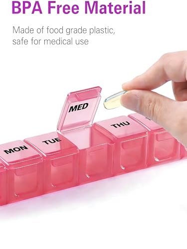 Image of BUG HULL Weekly Pill Organizer Large 2 Packs, Extra Large Travel Pill Organizers, Pill Box 7 Day, Travel Pill Case, Medicine Pill Organizer for Vitamins, Supplements and Medications (White+Pink)