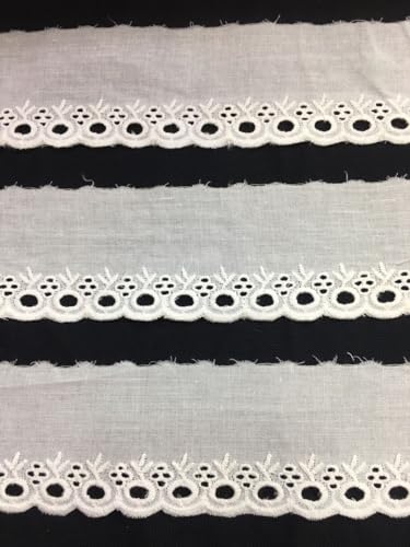 Image of PCJS Cotton Soft Premium Embroidered Schiffli Lace- 10cm,Single Side Scallop Lace, Fabric lace, Cotton lace, White, Dyeable - 10 MTR
