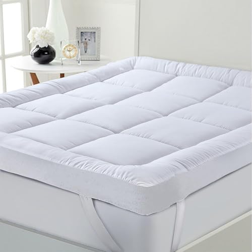 Extra Thick Mattress Topper Hypoallergenic Durable 4’’ Deep Toppers Pad Protector Microfibre Cover & Elasticated Corner Straps 10cm Deep Mattresses Bedspreads (Small Double)
