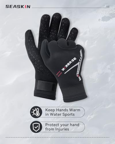Seaskin Neoprene Gloves, 5mm Water Gloves (Black, Large)