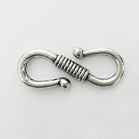 20 pcs S Shape Hooks Accessories Jewelry Leather Cord Ropes Crimp End Pendant Pinch Clasp Bails Choker Necklace Beads Connector Bracelet Charms Buckle Toggle Findings (Antique Silve, 23 x 9 mm) Cover