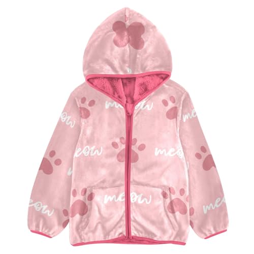 OTVEE Meow and Pink Cat Paws Kids Hoodie Jacket Fall Spring Full Zip Warm Outwear Coat