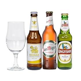 Brew House- World Lager Selection Gift Box, includes 3x330ml Lagers and Chalice Glass, Gift Set for Lager Lovers, Premium Packaging, for Him or Her, Mum or Dad, on birthdays, Christmas – Blue Tree
