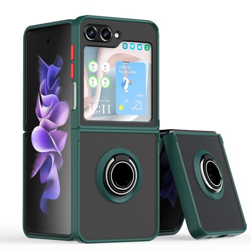 Coque Samsung Z Flip 3 rigide mate avec anneau de support magnétique vert foncé