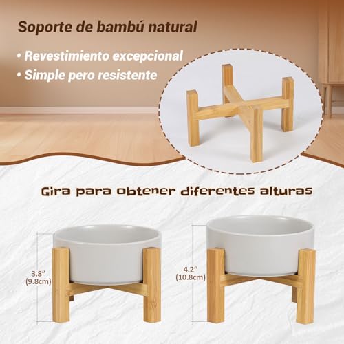 Miniatura 3 de Rosa Comedero Gato Comedero Perro Comedero Elevado Gato Con Soporte De Bambú - Comederos Para Gatos Perros Pequeño Y Mascotas - Cuenco De Ceramica Para Agua Comida 400ml