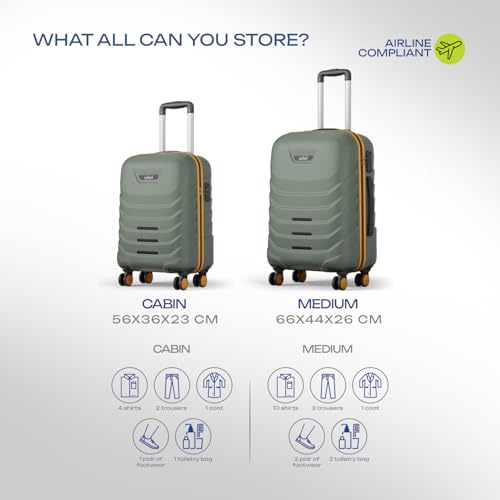Image of Safari Cabin Crescent 8 Wheels Set of 2, & Check-in Trolley Bags Hard Case Polycarbonate 360 Degree Wheeling System Luggage, Suitcase for Travel, Thyme Green