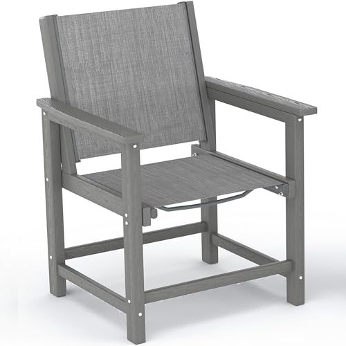 Image of Amopatio HDPE Patio Dining Chair with Armrests - Textilene Outdoor Chair with Wide Seat for Poolside, All Weather UV Resistant Heavy Duty Patio Chair for Backyard Balcony & Deck(Gray)