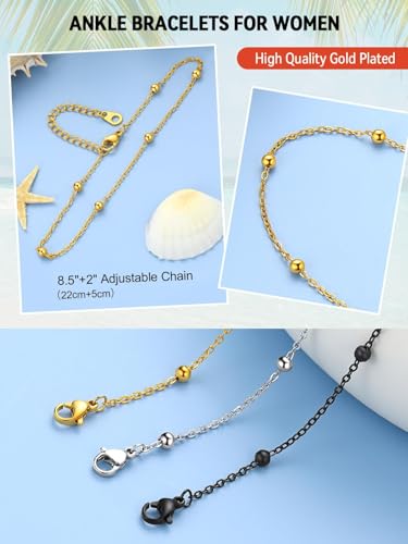 Image of FaithHeart Waterproof Ankle Bracelets for Women, 1 /2 /3Pcs Non Tarnish Stainless Steel Layered Anklet Set Paperclip Figaro Cuban Link Chain Dainty Summer Beach Jewelry Gift Adjustable Size
