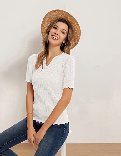 Grace Karin Women Elegant Short Sleeve Sweater Summer Loose Hollowed Pullover Blouse Pure White L #TOP1