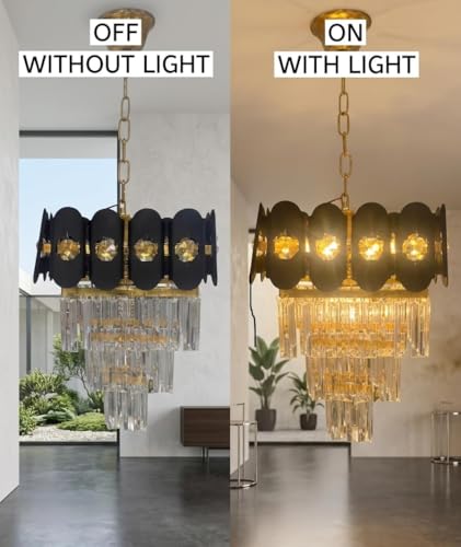 Image of Crystal Chandeliers Black Gold K9 Crystal 3 Tier Round Crystal Chandelier Ceiling Light Fixture for Living Room and Hallway (14 inch)