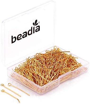 BEADIA Open Eye Pins Gold Head Pins for DIY Jewelry Making 40mm 200pcs