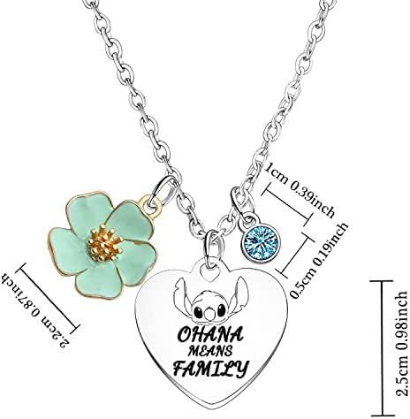 BESPMOSP OHANA Necklace OHANA Means Family Gifts for Boys Girls Cute Stitch Pendant Necklace Cartoon Stitch Gift for Women Girls Friendship Gifts Inspirational Necklace Stitch Gift for Best Friend.