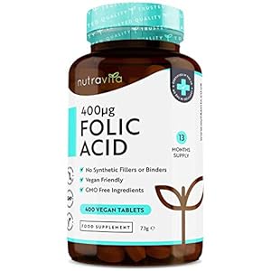 Foliumzuur 400 mcg – 400 vegan Foliumzuurtabletten – 13 maanden voorraad – Normale functie van het immuunsysteem en…