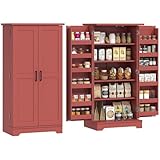 HOMCOM Buffet Cuisine, Armoire de Cuisine, vaisselier, 5 Niveaux, avec Portes et étagères réglables, 60 x 40 x 120 cm, Grain de Bois, Rouge