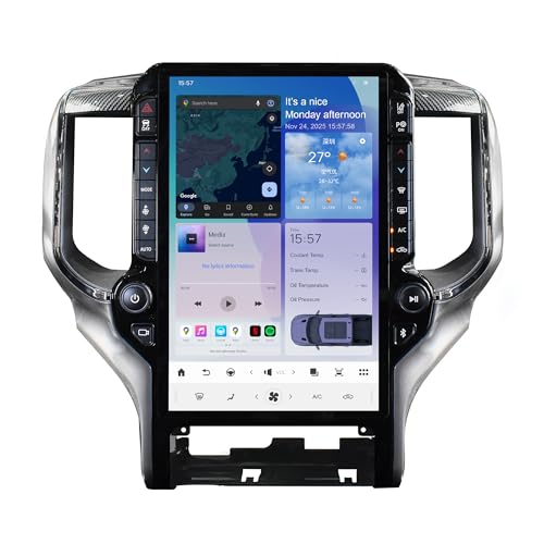Android 14 Car Radio Upgrade for Dodge RAM 1500 2500 3500 2019 2020 2021 2023 Car Stereo Carplay Android Auto GPS Navigaion (Black)