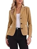 Allegra K Veste en Simili Daim pour Femme avec col à Revers en Cuir et Blazer à 2 Boutons Kaki S