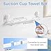 LUXEAR Suction Cup Towel Bar, 24 inches Adjustable Towel Rack Holder, No Drill & Removable Bathroom Towel Holder with 5 Sliding Hooks, Wall Mounted Towel Hanger for Shower Room, Kitchen, Door - White