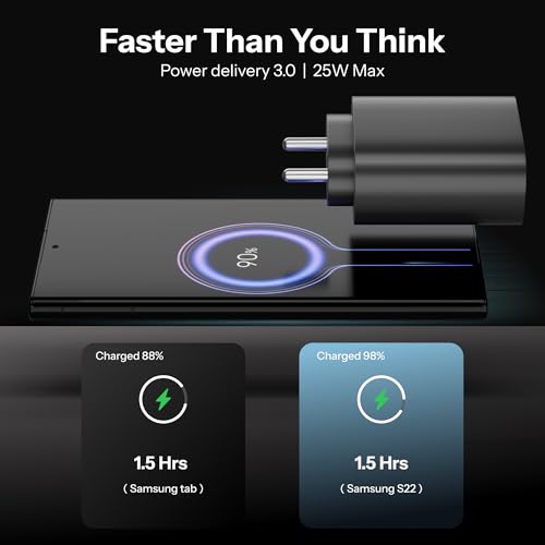 Image of AILKIN 25W USB-C Superfast Charger Adapter Compatible with Samsung Galaxy S /A /M /F /Z Series-Compatible with S25 /S24 /S23 /S22 Ultra /S21 /21FE /S20 /Note /M54 /M53 5G /M33 /M23 /A34 /A54 5G /A13 /F14 & More(Black)
