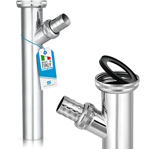 Siphonly Verstellrohr 1 1/4" -Ø 32 mm aus Messing verchromt - Sifon-Verlängerung für Waschbecken-Siphone - Tauchrohr mit Ablaufanschluss - Anschlussrohr für Waschmaschine/Spülmaschine - Länge 200 mm Cover