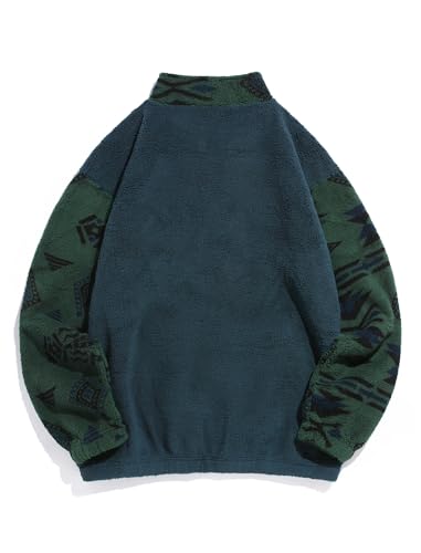 Image of ZAFUL Men 1 /4 Zipper Ethnic Aztec Fleece Unisex Winter Sweatshirt Tops 2026 | Funnel Neck Fluffy Polar Fleece Faux Sherpa Soft Thermal Pullover Kangaroo Pocket Jacket Hoodie Tops